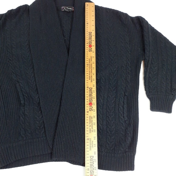 J.J. Browne Women's L Cardigan Shawl Sweater Wool-Blend Lounge Cable-Knit Black - Picture 9 of 12